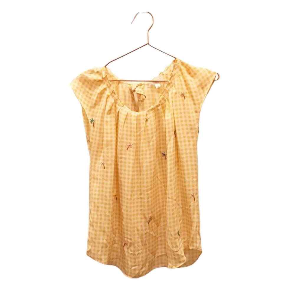 LC Lauren Conrad Gingham Palm Tree Tie Neck Blouse - Size S